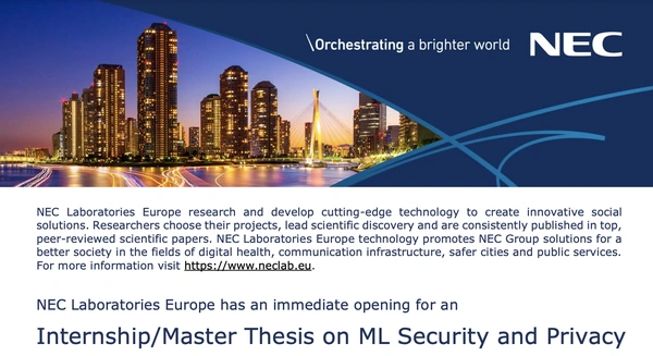  Internship or Master Thesis on ML Security and Privacy at NEC Labs - Flow Card Image