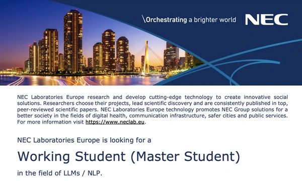 Working Student Opportunity at NEC Labs in LLMs and NLP - Flow Card Image