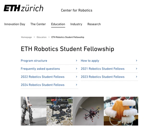 ETH Robotics Student Fellowship 2025 for International Master Students - Flow Card Image