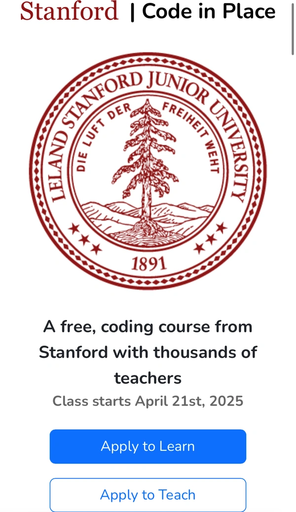 Code in Place 2025: Learn or Teach Python with Stanford – Join 30,000+ Global Coders! - Flow Card Image